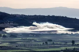 Smoke billows from Israeli bombardment in the Khiyam plains near the border with Israel in southern Lebanon on January 8, 2024 amid ongoing cross-border tensions as fighting continues between Israel and Hamas militants in the Gaza Strip. (Photo by RABIH DAHER / AFP) (AFP)