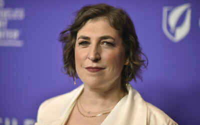 Mayim Bialik arrives at the Los Angeles LGBT Center Gala on April 22, 2023, at the Fairmont Century Plaza. (Richard Shotwell/Invision/AP, File)
