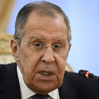 Russia's Foreign Minister Sergey Lavrov in Moscow, Russia, December 27, 2023. (Alexander Nemenov/Pool Photo via AP)