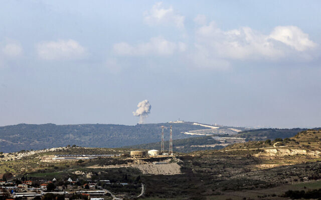 This picture taken from the Israeli side of the border with Lebanon shows smoke billowing following Israeli bombardment around the southern Lebanese village of Aita al-Shaab on December 18, 2023 (Jalaa MAREY / AFP)