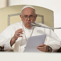 Pope Francis speaks during his weekly general audience in St. Peter's Square at The Vatican, on Oct. 18, 2023. (AP/Alessandra Tarantino, File)