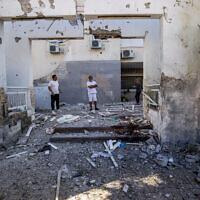 A home in Ashkelon damaged by a rocket fired by terrorists from the Gaza Strip, October 7, 2023. (Oren Ben Hakoon/ Flash90)