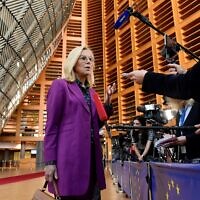 Then-Dutch finance minister Sigrid Kaag answers journalists at the EU headquarters in Brussels on February 13, 2023. (John Thys/AFP, File)