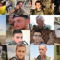 This collage shows several Israeli soldiers and officers who were killed in action on the Gaza border, October 7, 2023. (Israel Defense Forces)