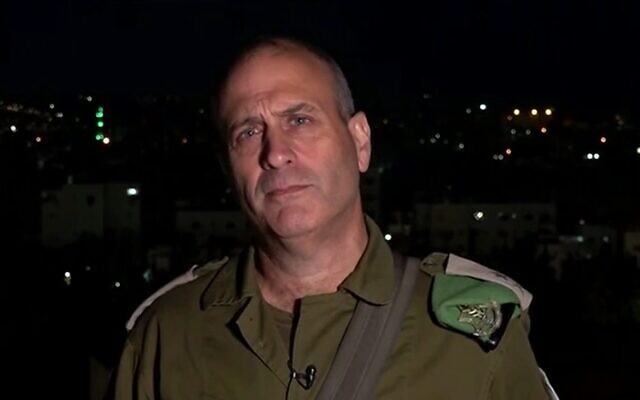 Head of the IDF Central Command, Maj. Gen. Yehuda Fuchs, during a TV interview on February 28, 2023. (Screenshot: Channel 12; Used in accordance with Clause 27a of the Copyright Law)