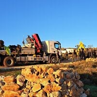 Border Police forces evacuate and demolish the illegal West Bank outpost of Sde Yonatan, December 26, 2023. (Courtesy)