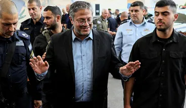 Itamar Ben-Gvir at a distribution of guns in Ashkelon, October.